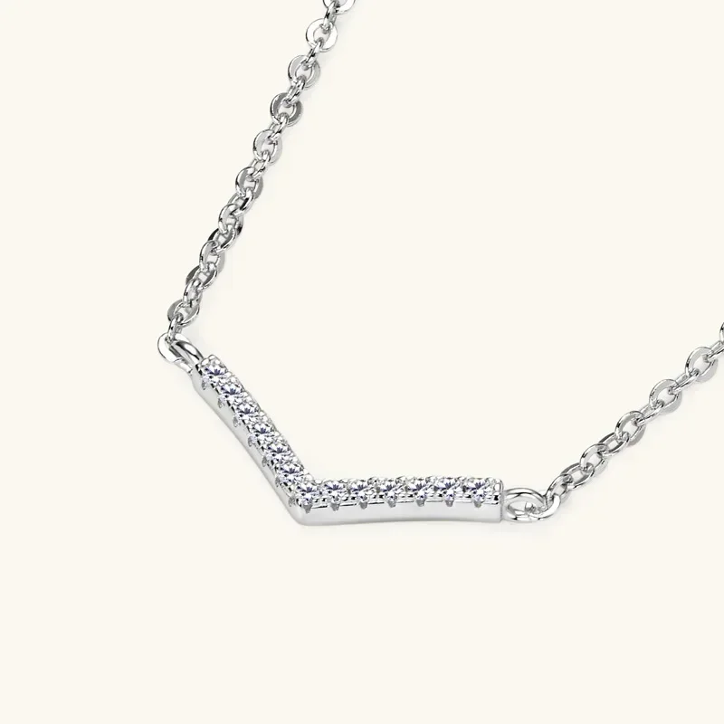 

Women's 1mm Certified 925 Sterling Silver Moissanite Pendant V-Shape Necklace Trendy Anniversary Party Jewelry Gift