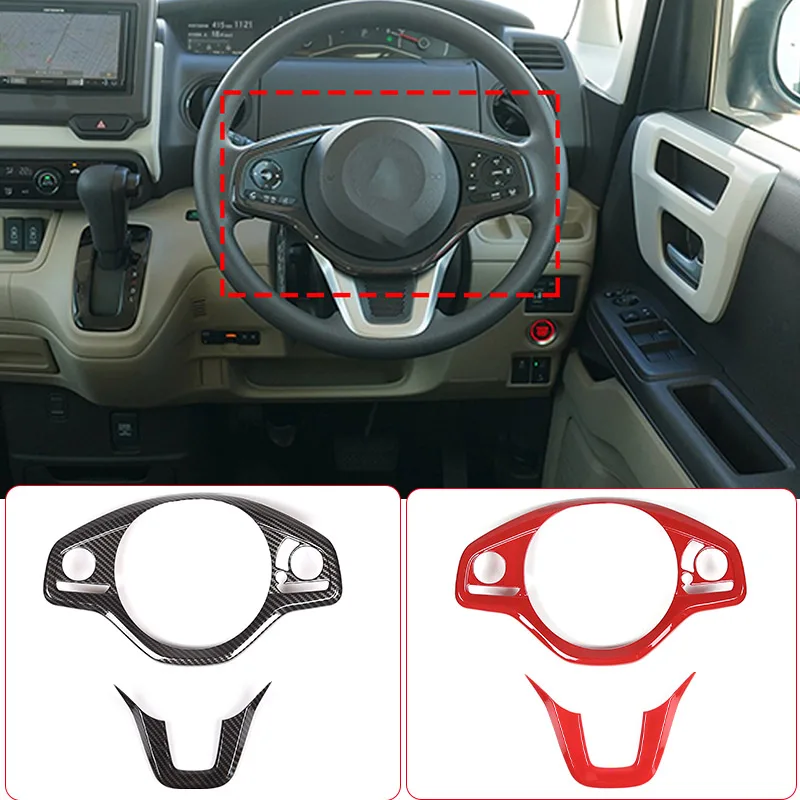 

ABS красный/углеродное волокно для Honda N-BOX JF3 JF4 2017-2021, кнопка на руль автомобиля, декоративная рамка, наклейка, автомобильные аксессуары