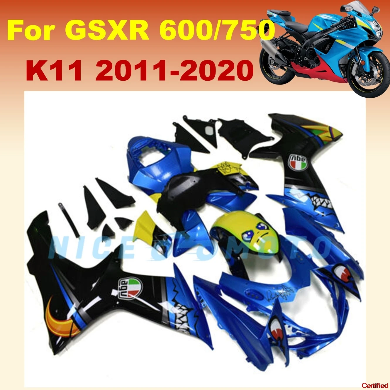 Cartoon Shark Shell fairing For GSXR600 GSXR750 2011 2020 2019 2018 2016 2012 2013 2015  2017 2014 GSXR 600 11-20
