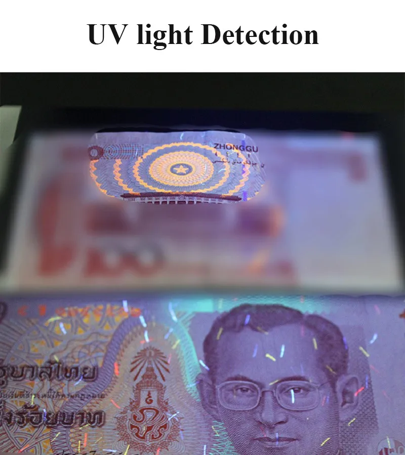 Portable Ultraviolet Purple Counterfeit Money Bill Detector Banknotes Cash Currency Desktop UV Light Magnifier Checker