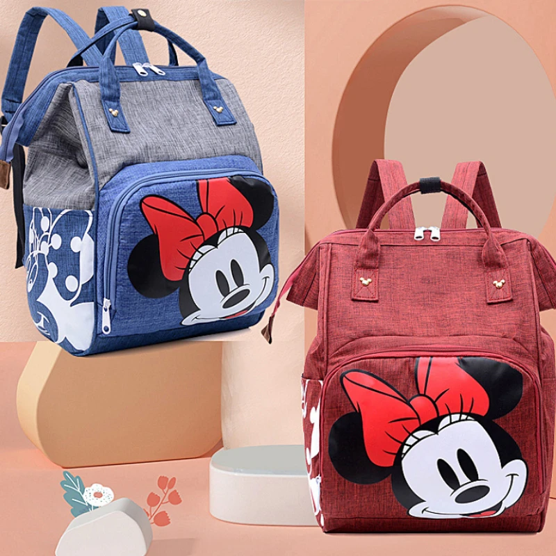 Disney Minnie's New Diaper Bag Backpack Cartoon Cute Mother and Baby Bag Large-capacity Multi-functional Fashion Go Out Baby Bag