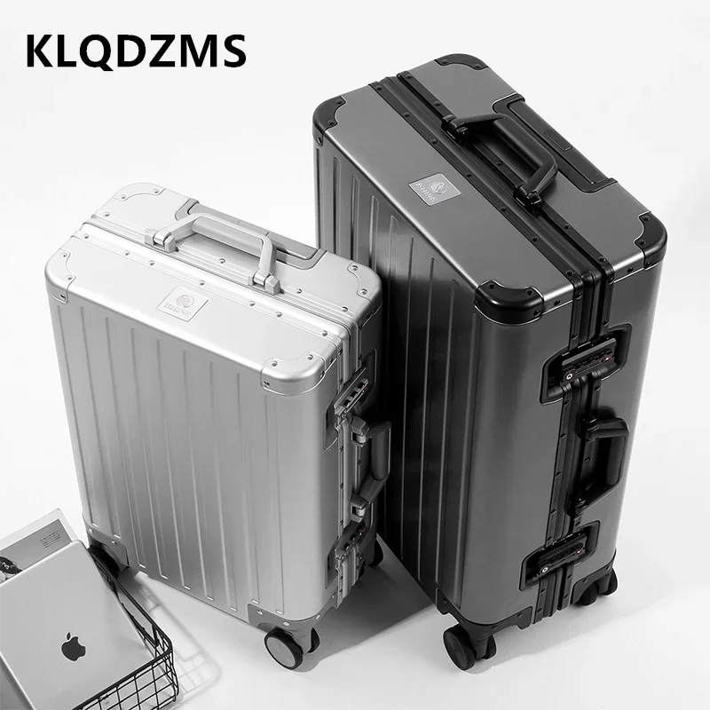 KLQDZMS-Valise à Roulettes en Alliage d'Aluminium, Cadre en Aluminium, Boîte d'Embarquement, Valise d'Affaires, 20, 24, 26, 28 Bagages