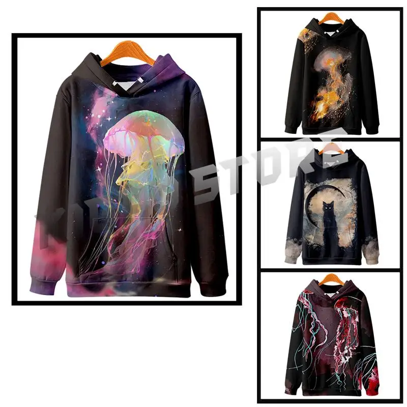 

Men's Long Sleeve Hoodie Pullover Sweatshirt Retro Animal Sea Creatures Spring & Fall For Men/Women Outerwear Streetwear