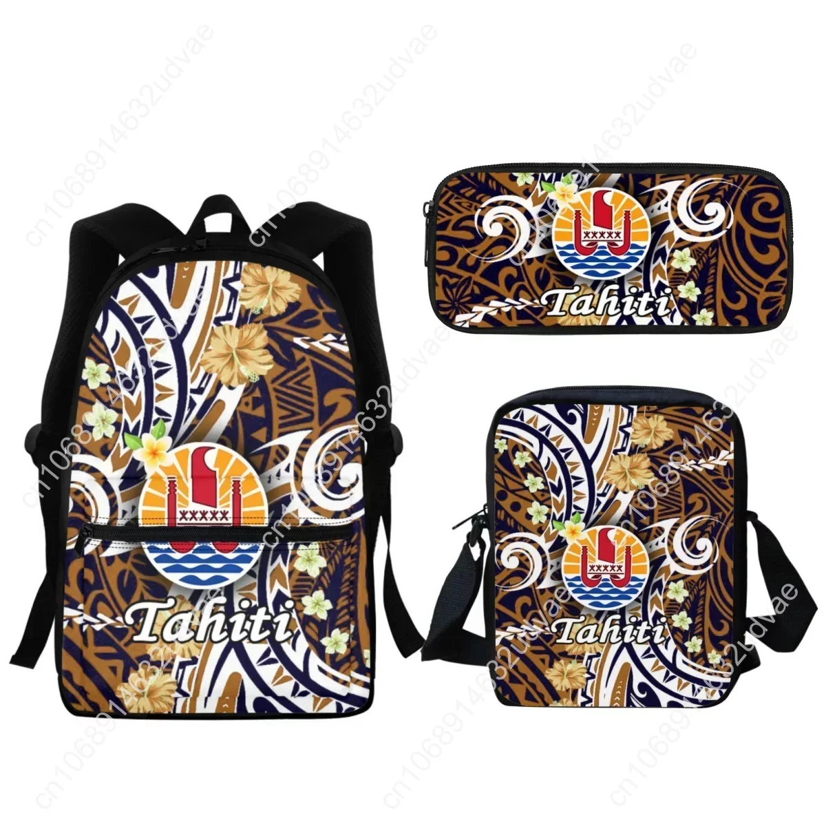 2023 Tahiti Polynesia Hibiscus Flower Print SchoolBag Fashion Zipper Travel Backpack Middle School Student Bookbag Pencil Pouch