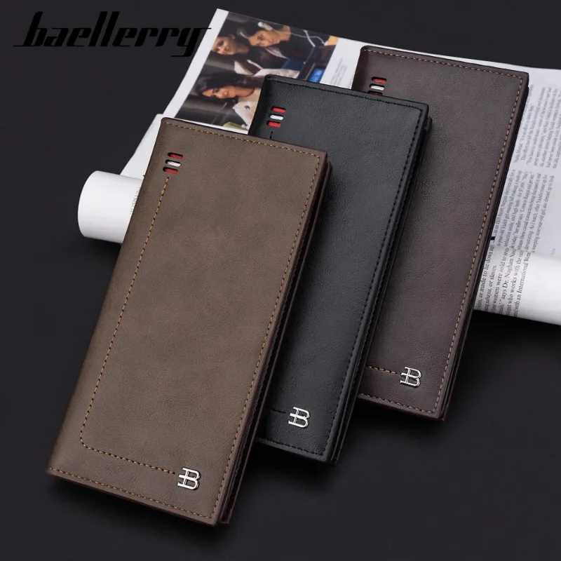 Baellerry Men's Business Long Wallet with Multiple Zipper Card Holder Phone Case Leather PU Wallets for Men