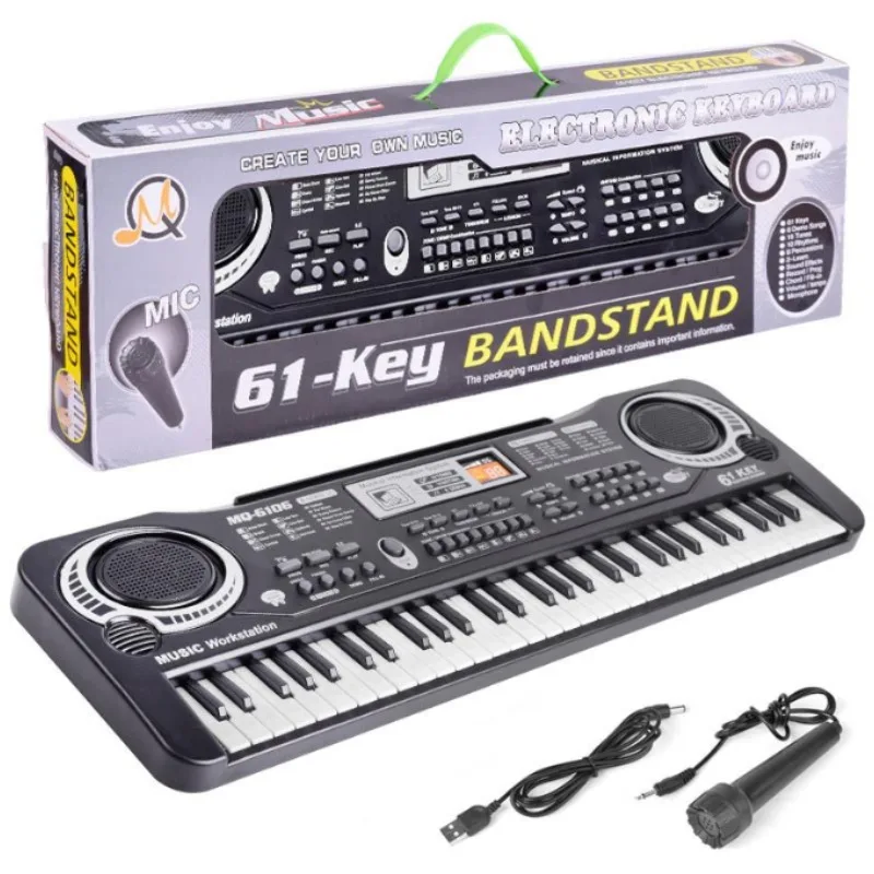 61 Keys Girl Electronic Keyboard Piano with Microphone Beginner Musical Instrument Organ Educational Toys Gift for Boy