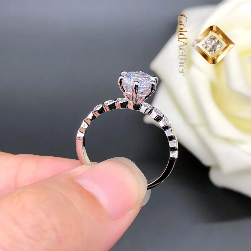 

GoldNouveau 0.5,1,2,3Ctw 5.0-9.0mm D VVS1 Moissanite Diamond Engagement Ring 18K White Gold Jewelry for Women AU750 Wedding Ring