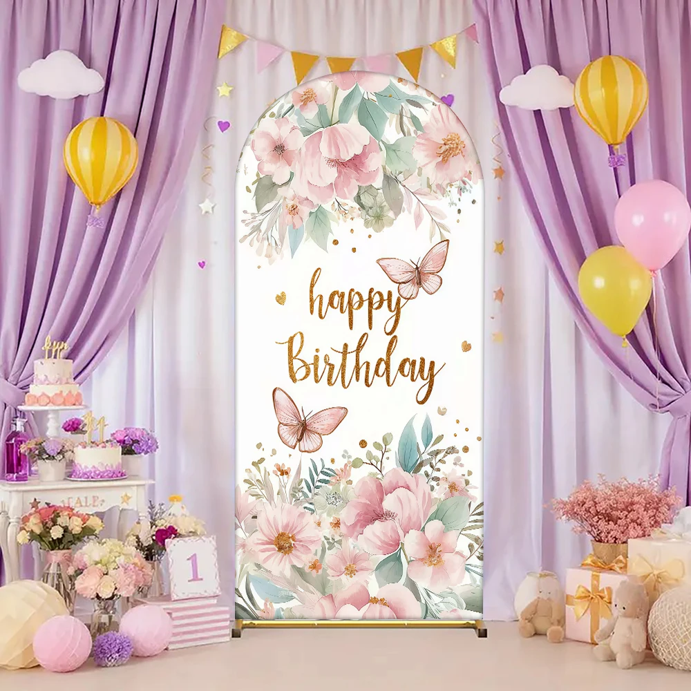 

Pink Floral & Butterfly Backdrop - Ideal for Girl's Birthday, Floral Theme Party & Celebration Decor/Background