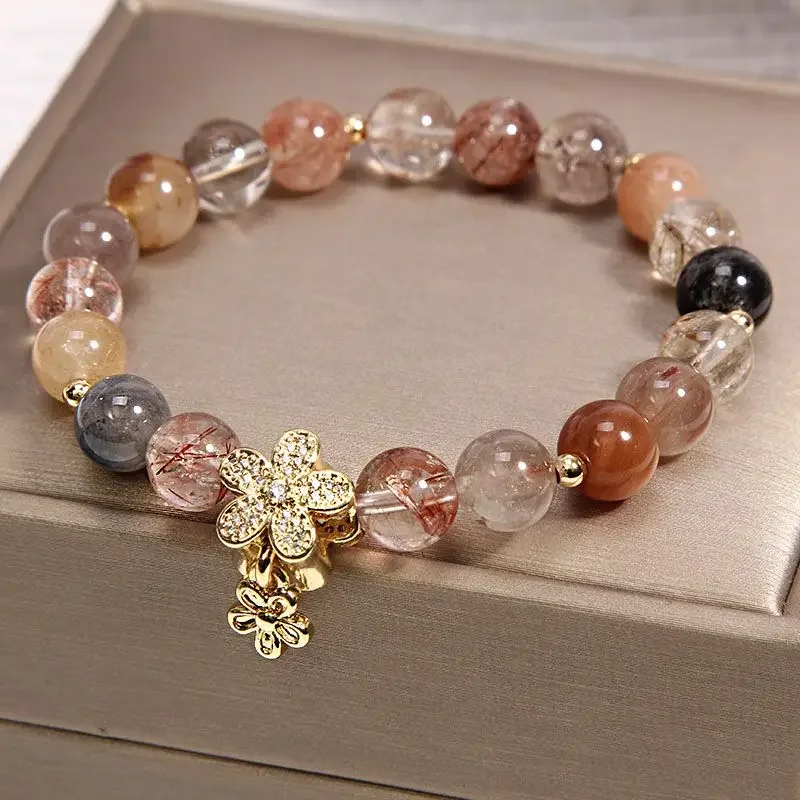 

Golden Hair Crystal Bracelet Luckier Transfer Prosperous Career Natural Rutile Quartz Citrine Hand String Women's Birthday Gift