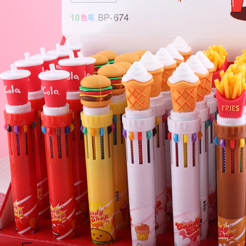 

10-color Ballpoint Pen Coke Hamburger Fries School Supplies Color Oil Pen Student Prize Multi-color Hand Account Pen Stationery