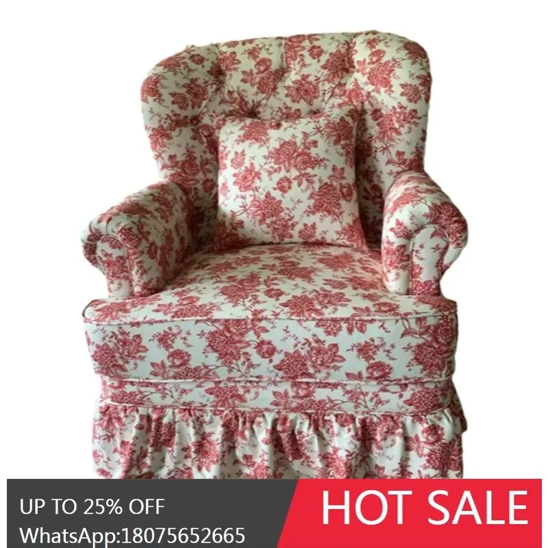 

HLZ French Retro Red Floral Single Sofa Chair American Country Style Living Room High Back Chair Fabric Sofa