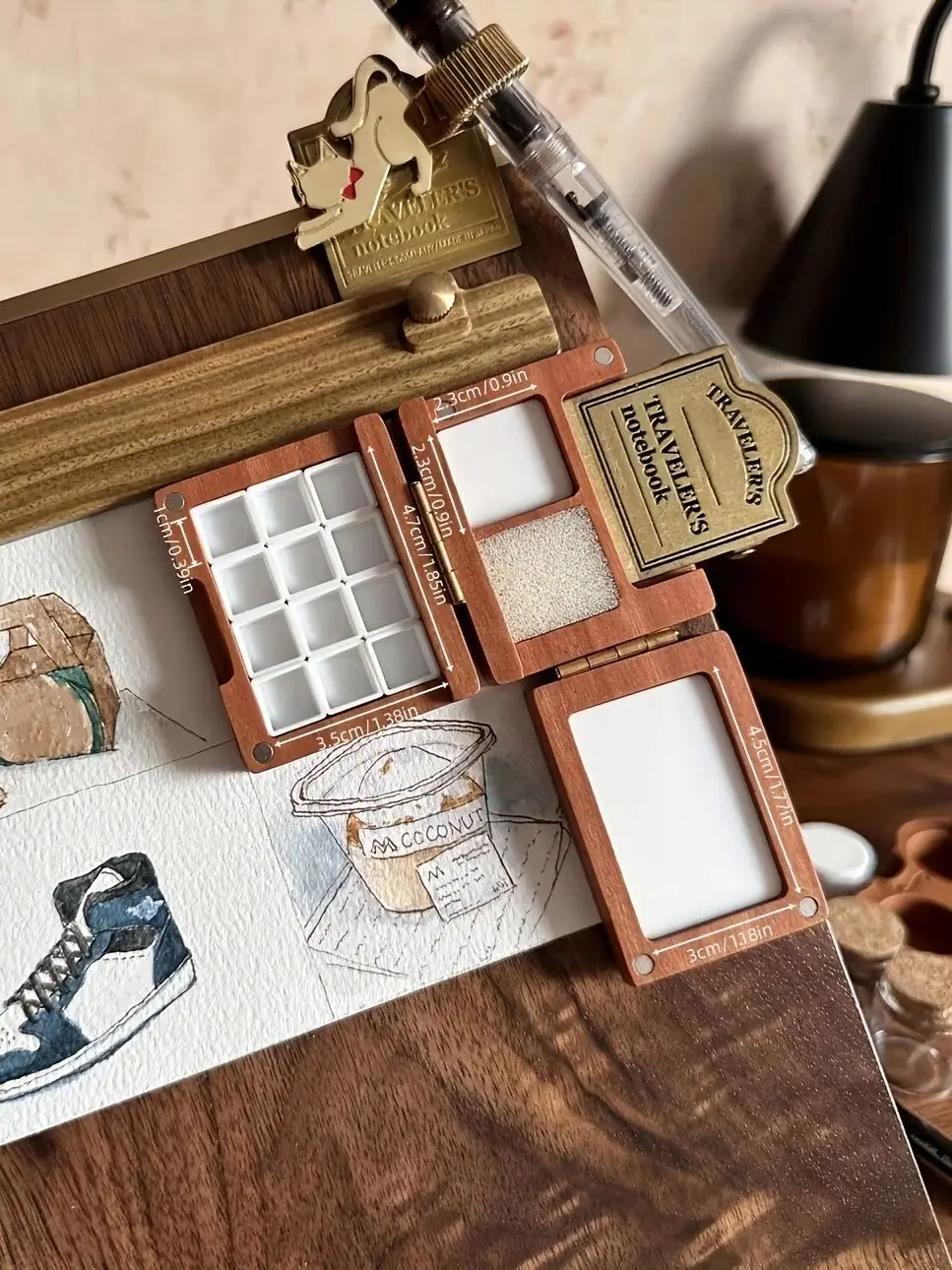 INS-Style Holz-Malbox Zusammenklappbare Aquarell-Malbox für Outdoor-Malerei Retro-Holz-Pigmentbox mit Gratis-Messingklammern – Detail 6
