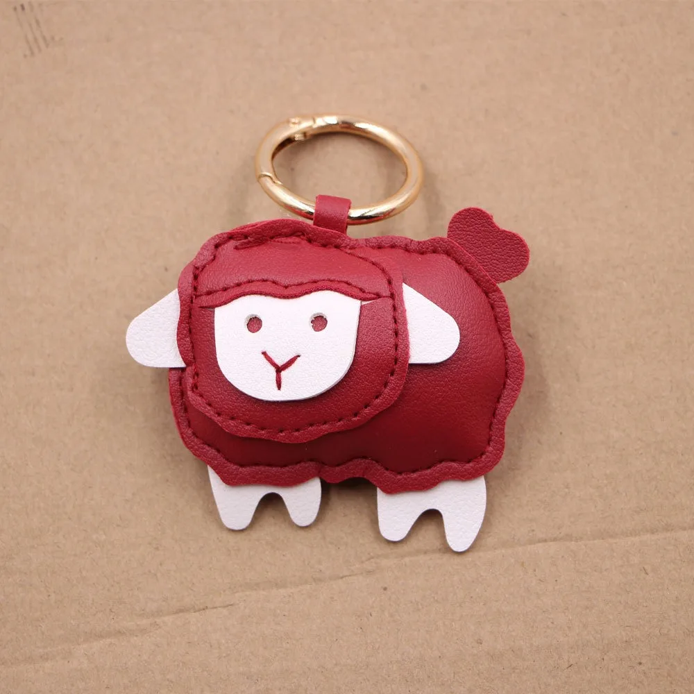 Cartoon PU Leather Sheep Keychain Leather Anti-Loss Strap Lamb Bag Charm Year of Goat Cute Year of the Sheep Mascot Bag Hanging