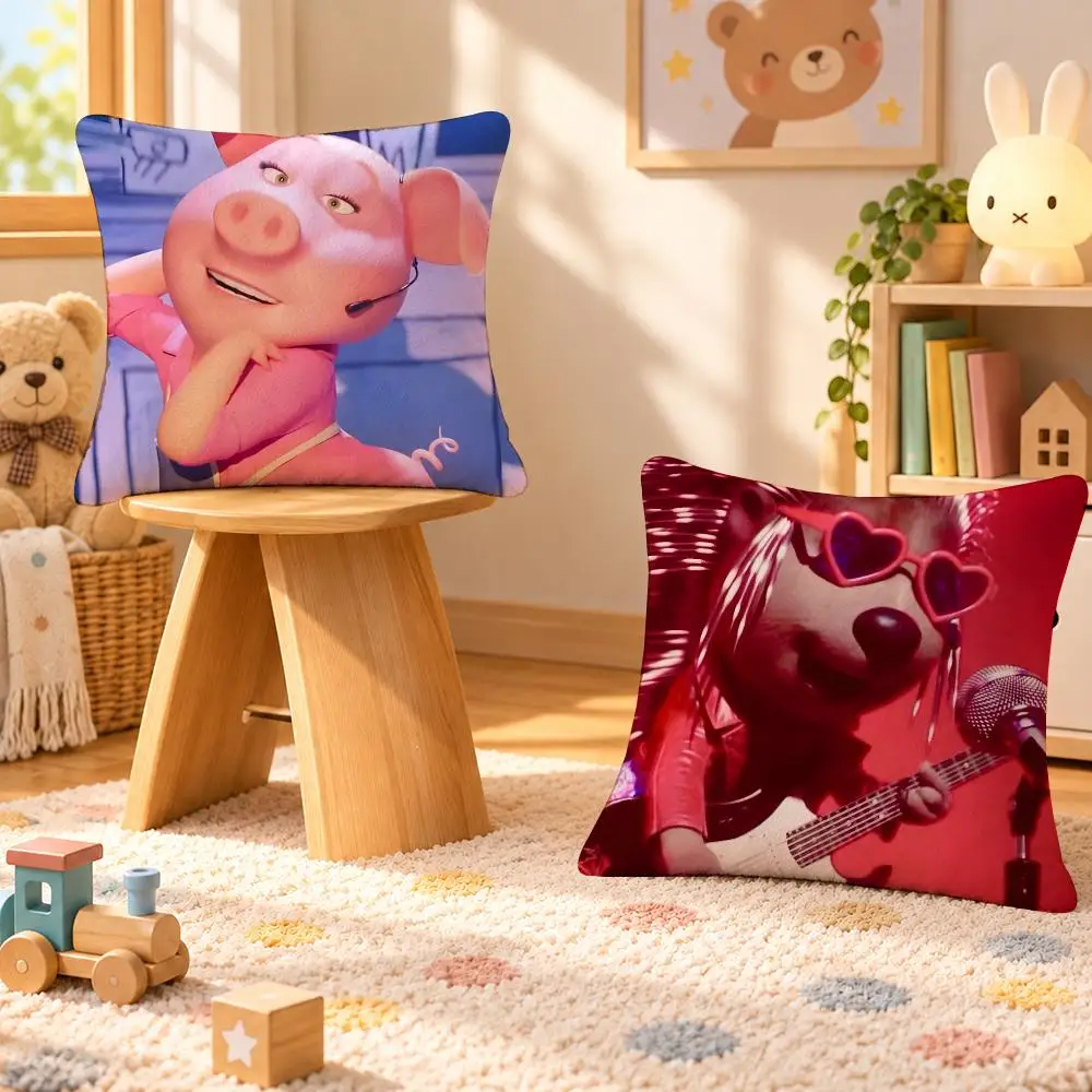 Movie Sing Family Music Cute Cushion Cover Personalized Soft Plush Pillow Living Room Home Sofa Bedroom Office Car Cushion