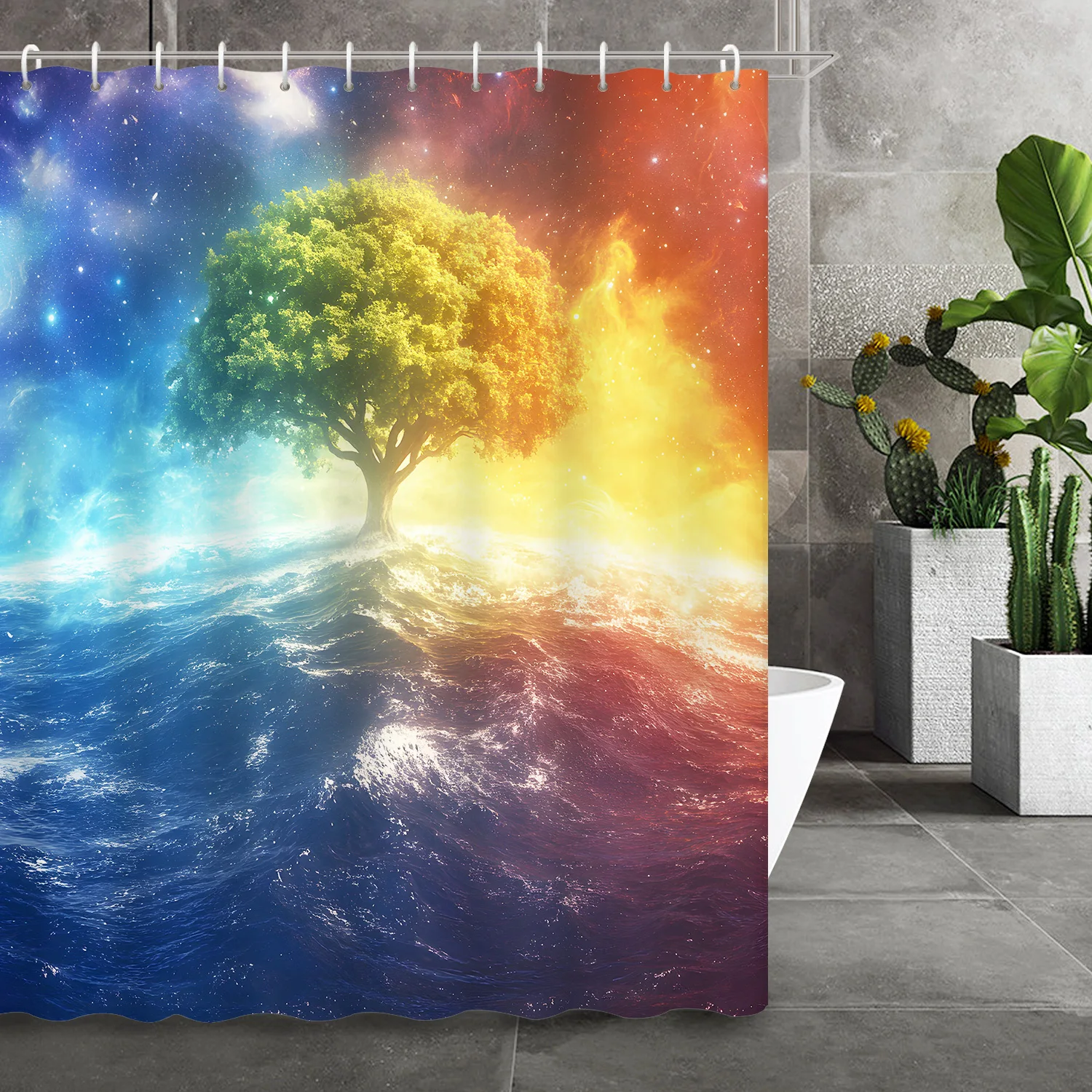 

Abstract Creative Tree of Life Ocean Shower Curtain - Art Illustration with 12 Hooks for Bathroom Decor