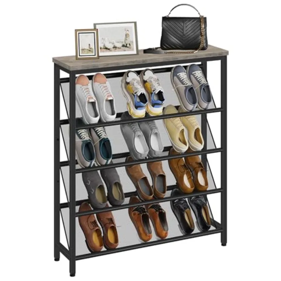 

Стеллаж Soe Rack 5-уровневый наклонный, узкий, для прихожей, органайзер Soe с регулируемыми ножками, тонкий, с деревянной столешницей