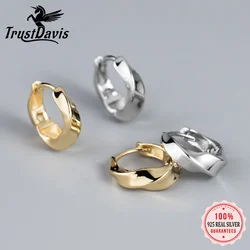 Trustdavis Real 925 Silver Fashion and Luxury Twisted Geometry Hoop Earrings for Women Daily Wear Jewelry Gift DS4258