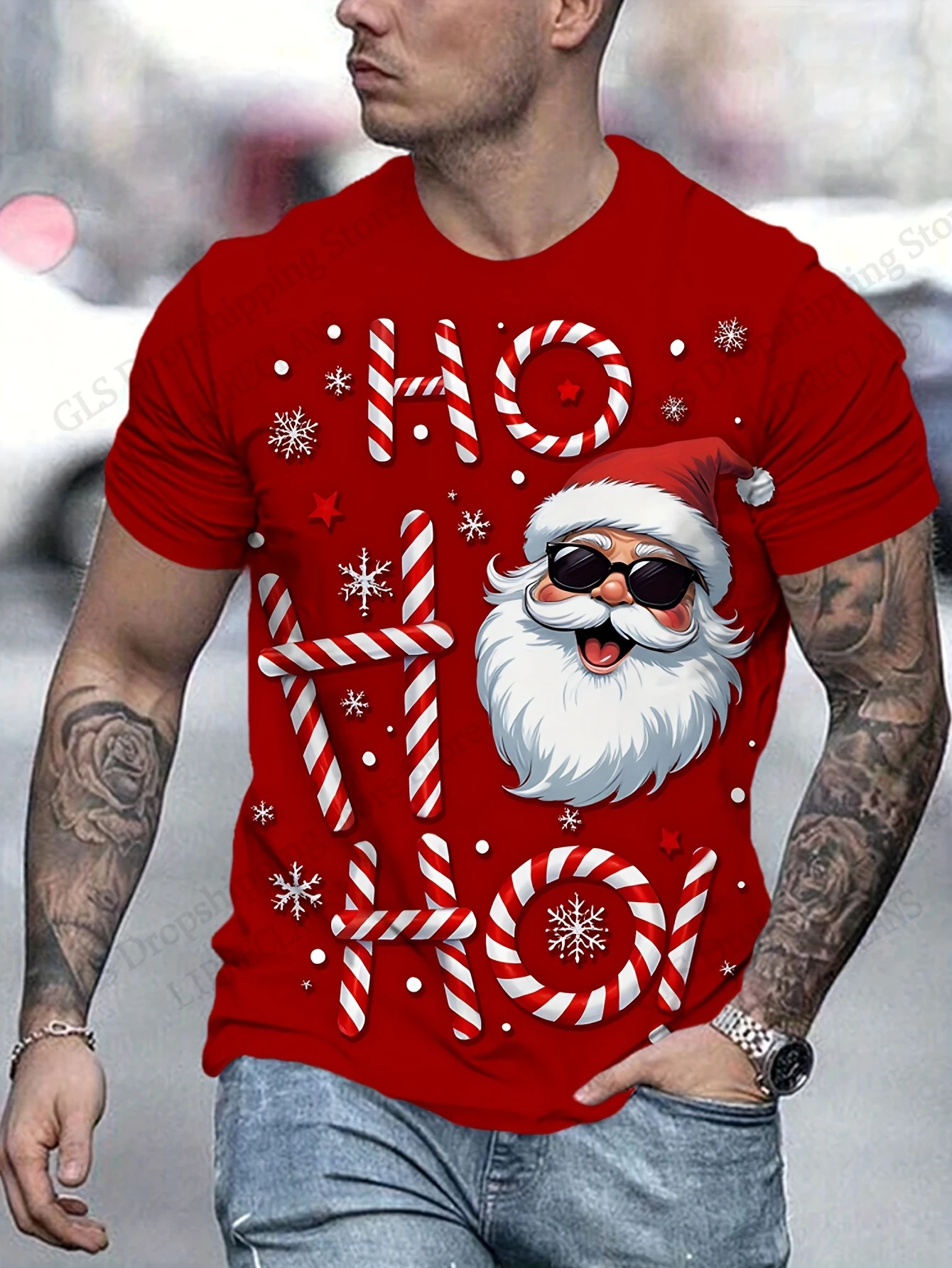 Funny Santa Claus Ho Ho 3d Print T-shirt Men Women Fashion Crew Neck Short Sleeve Tops Tees Mens Clothing Graphic Tees Festival