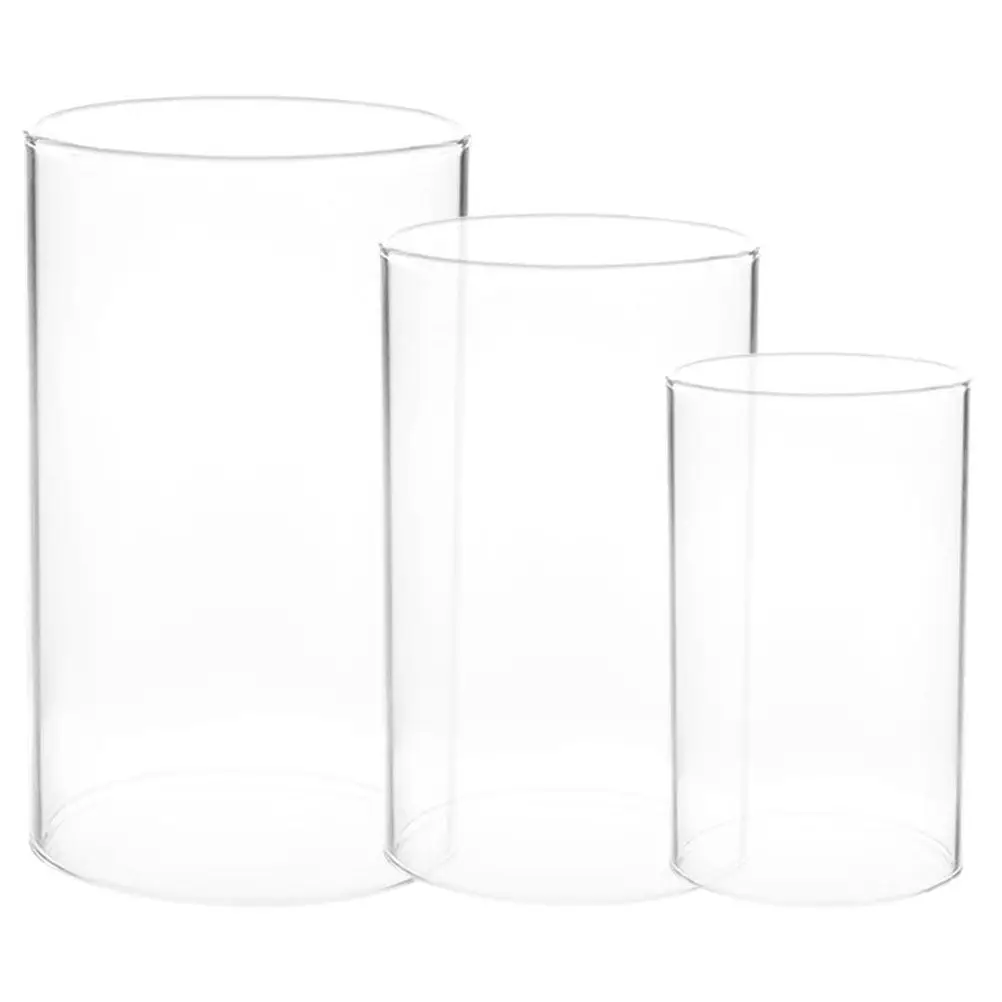 3Pcs Premium Clear Glass Shade Set Transparent Cylinder Cover for Tea Light Pillar Candles Home Wedding Party