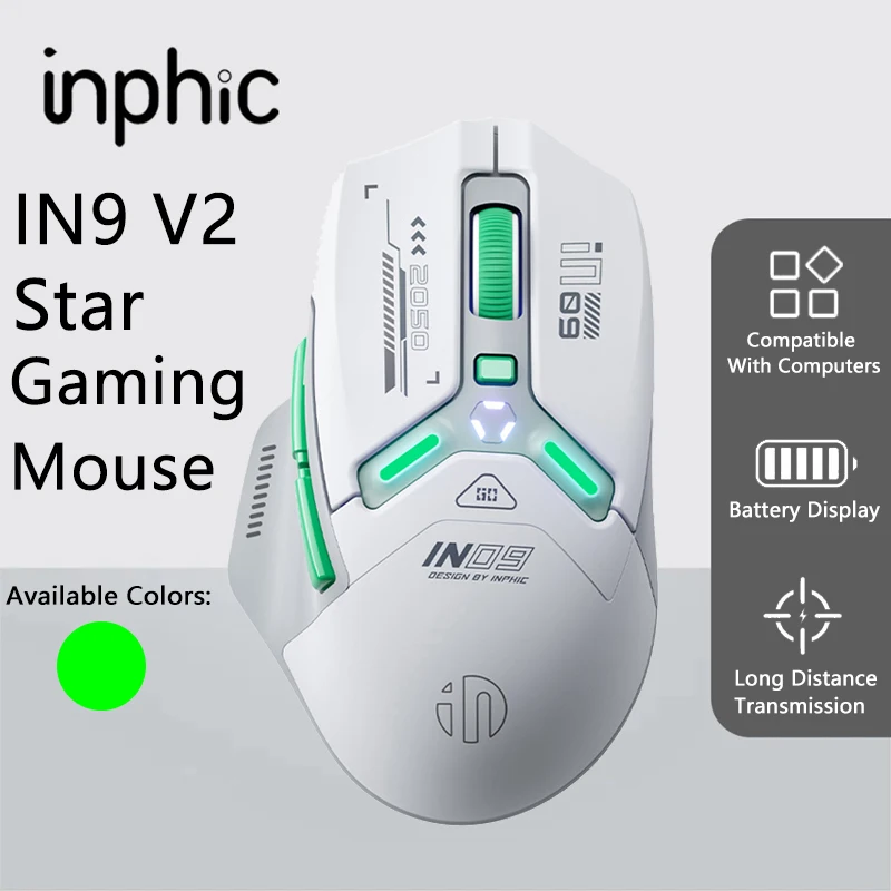 

Игровая мышь INPHIC IN9 V2 Star Flash с RGB-подсветкой, 20000 DPI, индикатором заряда батареи, беспроводная