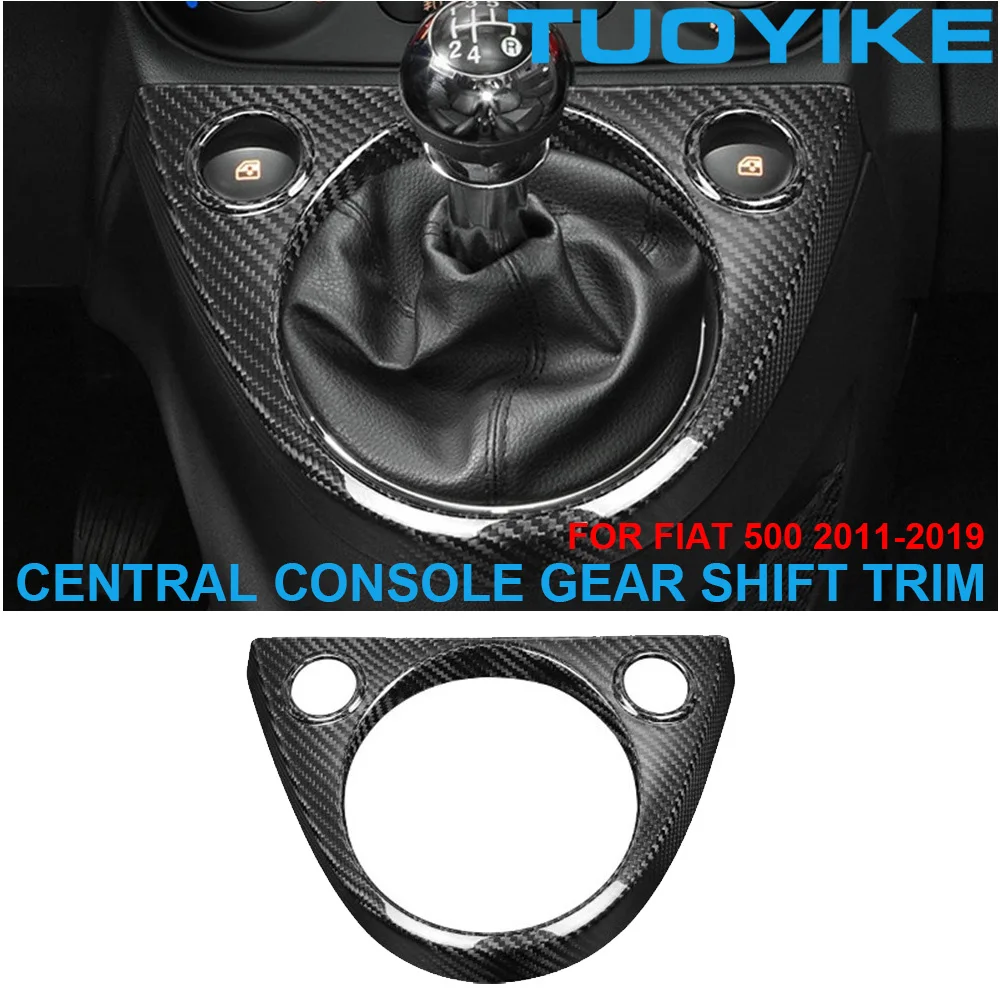 

Car Real Dry Carbon Fiber Interior Center Central Console Gear Shift Lever Panel Trim Cover Decoration For FIAT 500 2011-2019