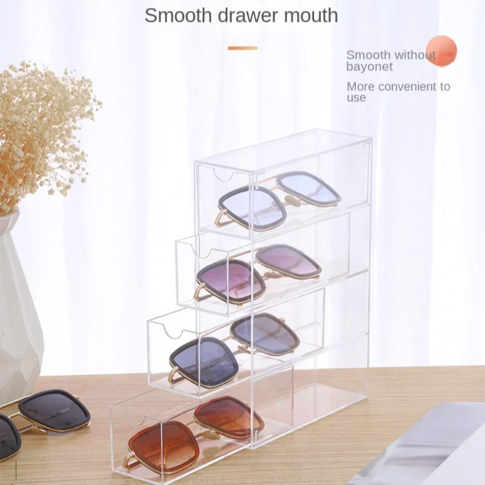 Stackable Acrylic Glasses Case Transparent 4 Layers Large Desktop Organizer Dustproof Creative Storage Box Sunglasses