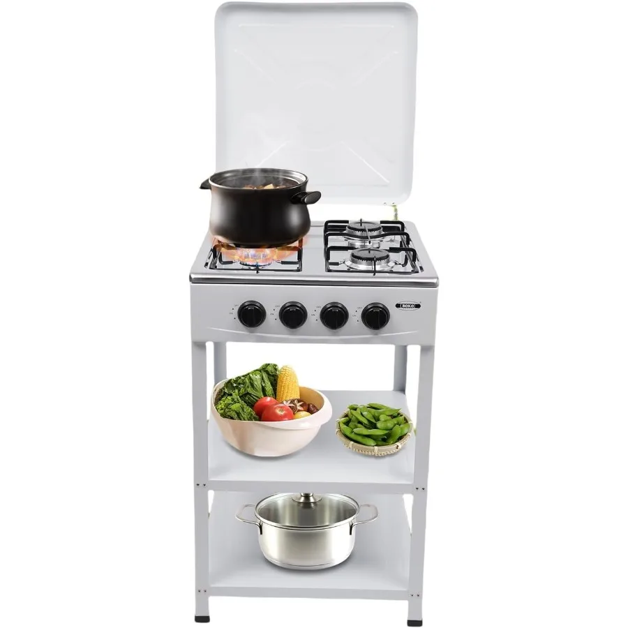 

4 Burner Gas Stove Portable Natural Gas Camping Grill Stove Floor Standing Gas Cooktop with Storage Stand and Wind Blocking Cov