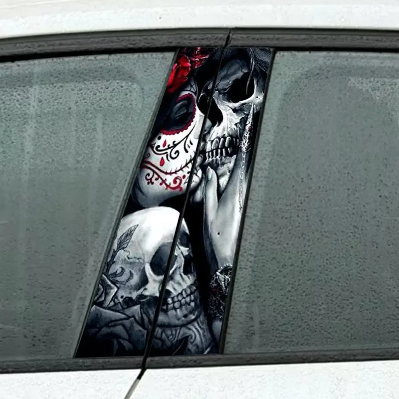 1PC Skeleton Couple Car Stickers Auto B Pillar Waterproof Halloween Decoration DIY Car Doors Pillar Gothic Skull Pattern Decals