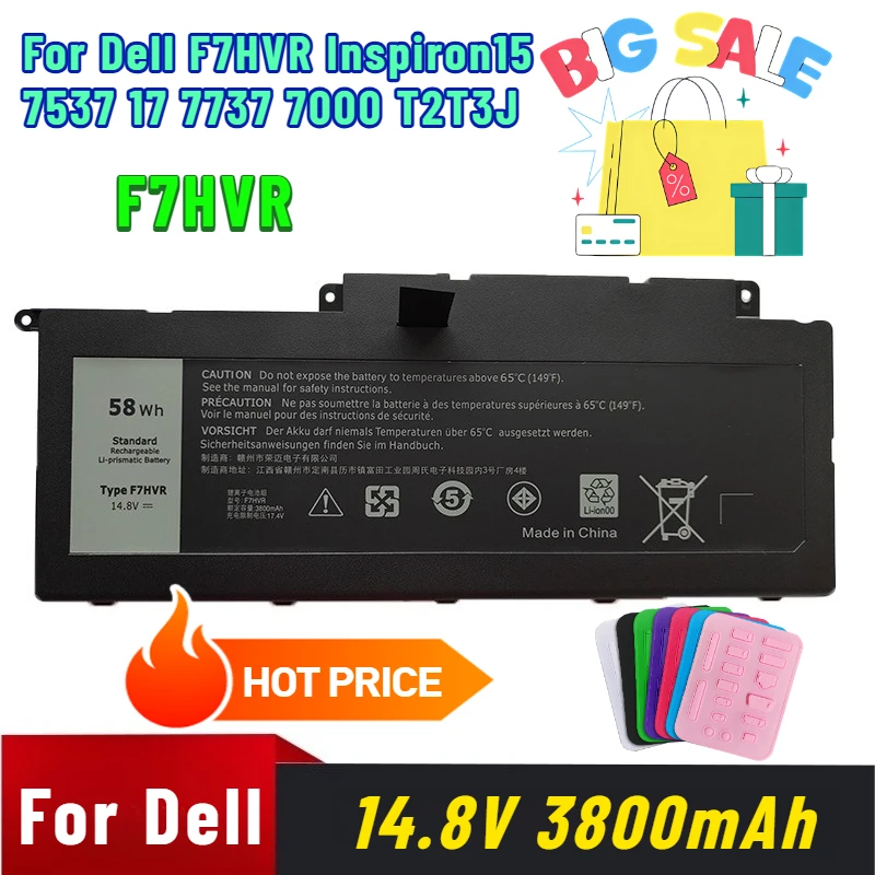 

14.8V 3800mAh for Dell F7HVR For Inspiron15 7537 17 7737 7000 T2T3J Laptop Battery