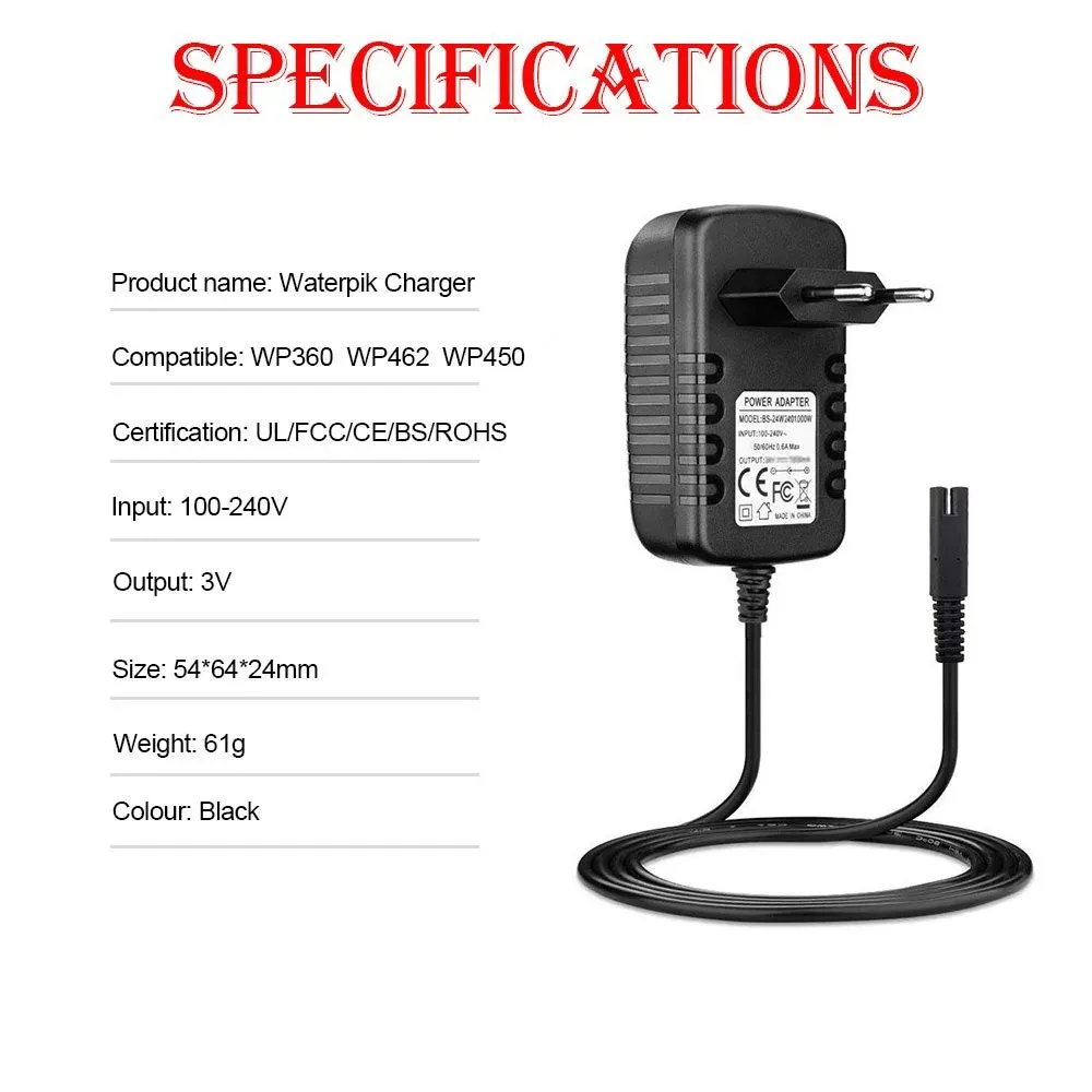 Adaptador de cargador para Waterpik WP360W WP450EC 360C 440C 440W 450W 450C 460W 460C 465W 550W 550C hilo dental de agua