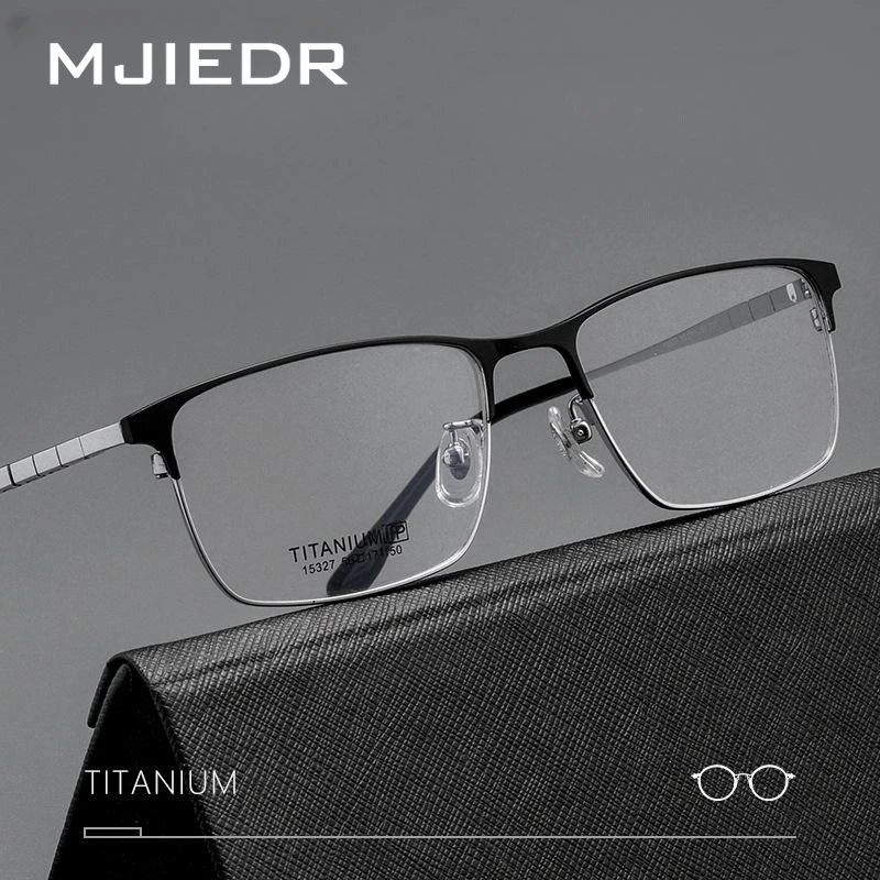 

MJIEDR New Ultra-light Fashion Business Eyewear Retro Square Pure Titanium Optical Prescription Eyeglasses Frame Men