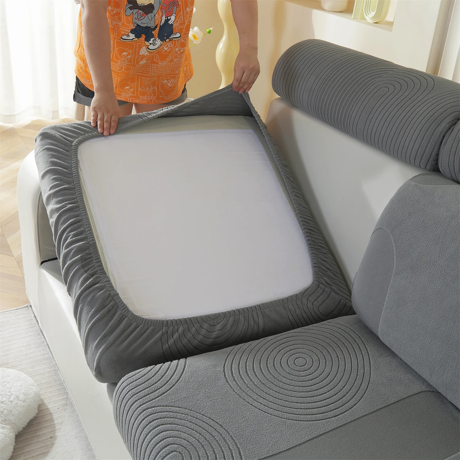 Arches Jacquard Stretch Sofa Cover Polar Fleece Removable Couch Seat Cover WashableAll Season Universal Cover