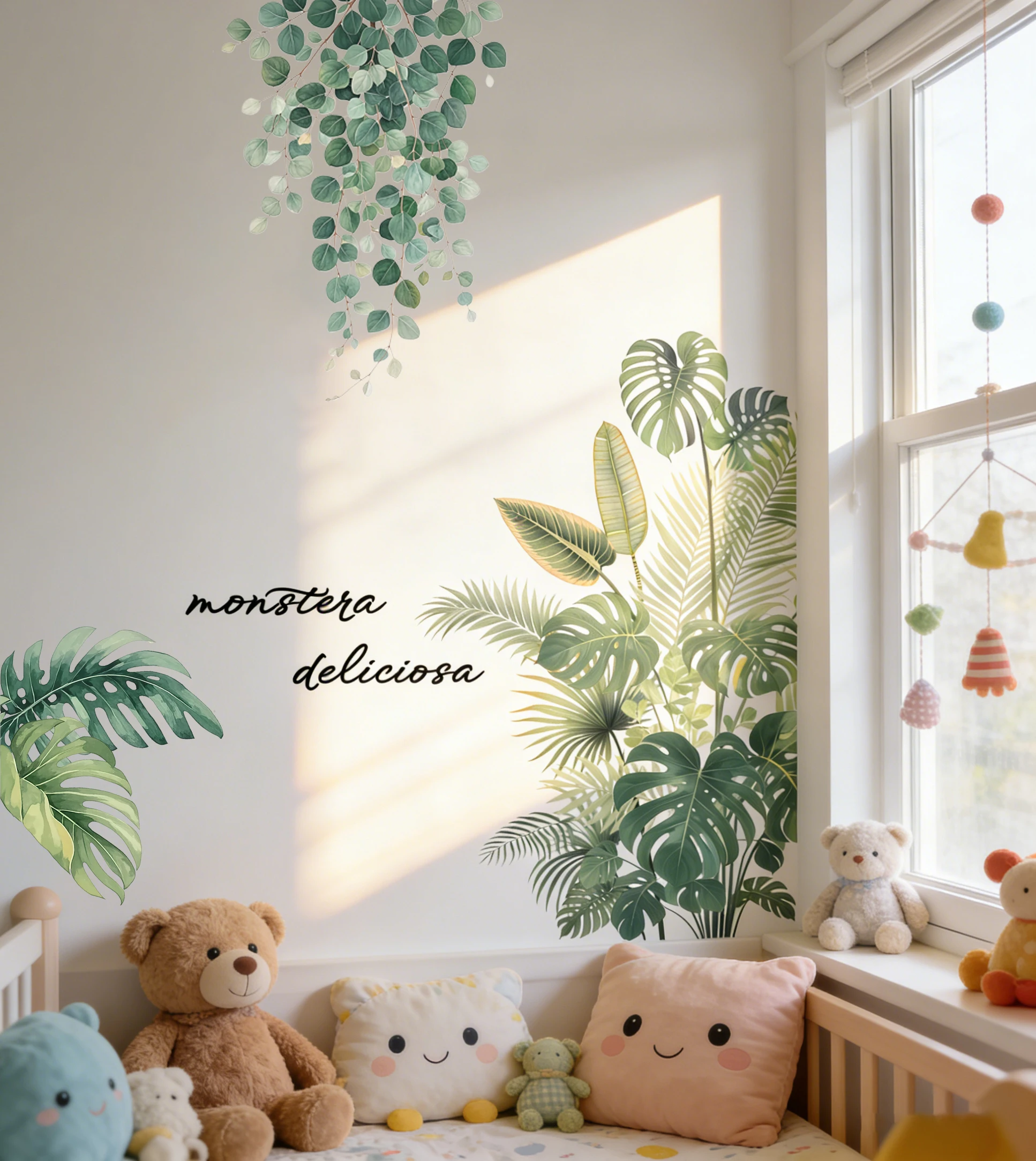 Watercolor turtle back bamboo eucalyptus leaf wall sticker Nordic ins wind children's room living room decoration sticker Waterp