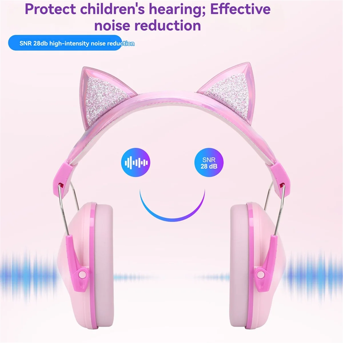2025 + orejeras de gato rosa para niños, Protector auditivo antiruido ajustable para niños, para estudiar y dormir, cancelación de ruido