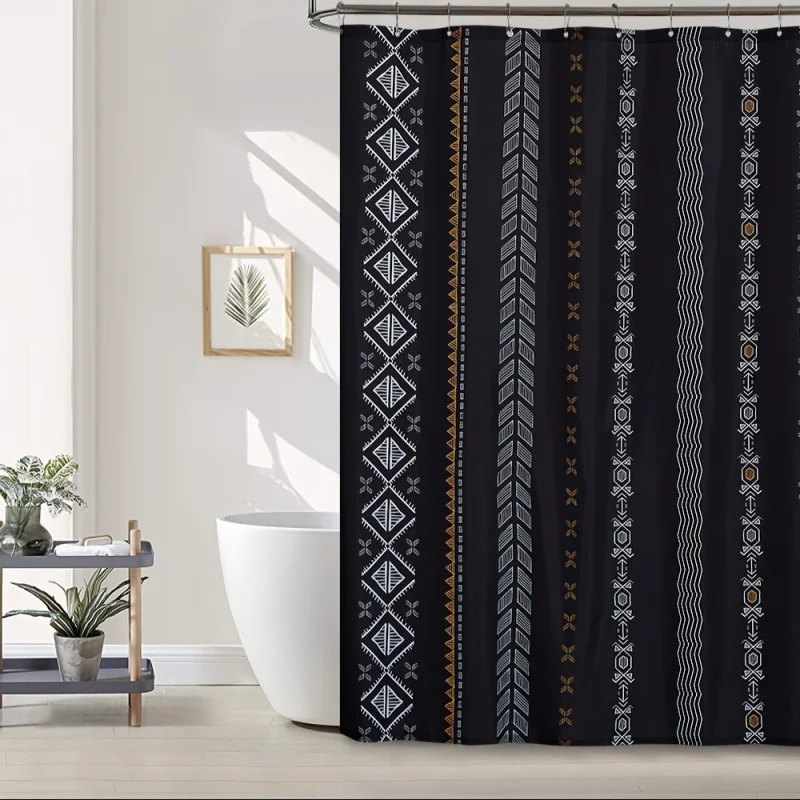 Vibrant Boho Chic Geometric Stripe Shower Curtain - Waterproof, Machine Washable, Mildew Resistant Polyester Fabric with Rust-Pr