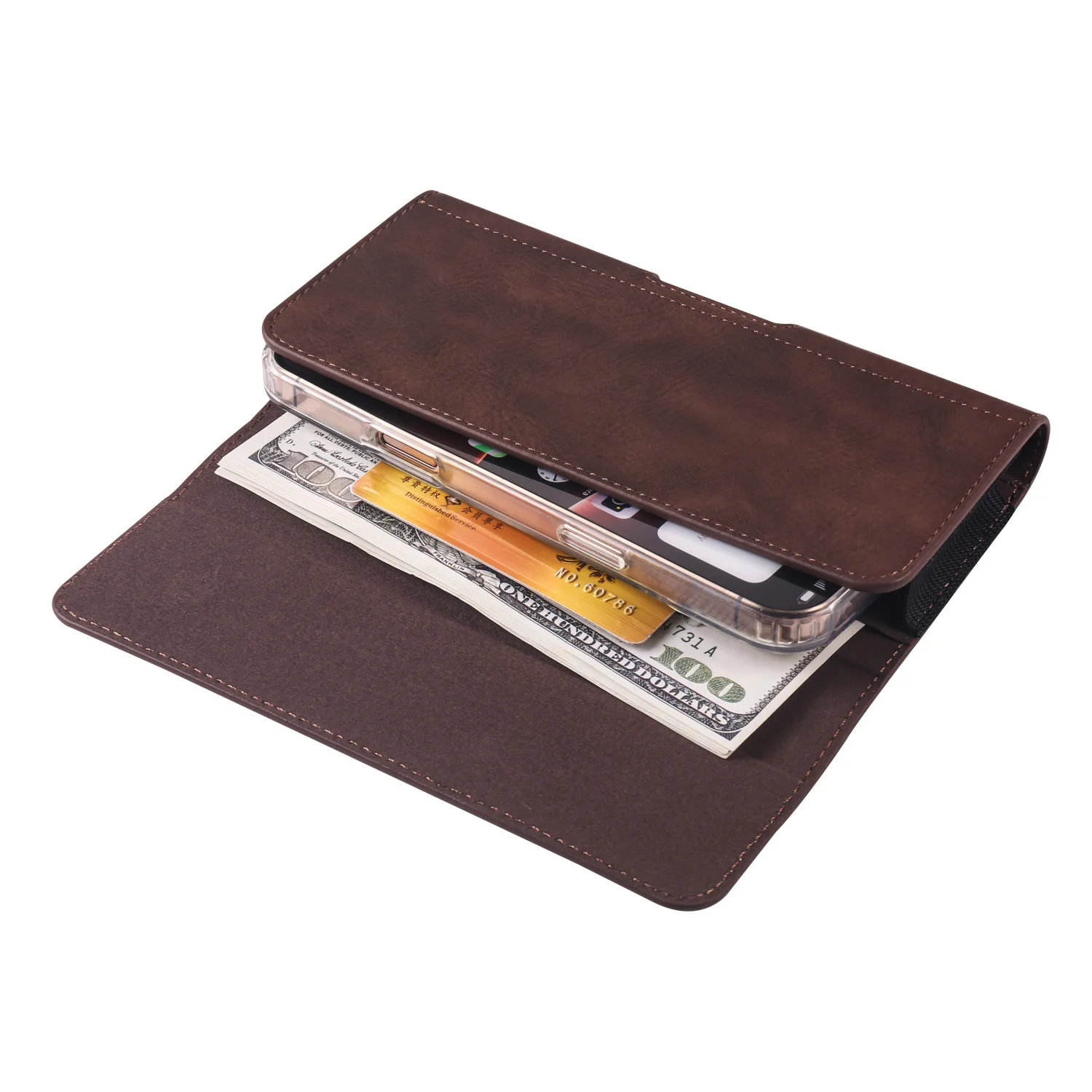 Fotografia 6: Bolsa para celular de couro pu, à prova d'água, carteira de negócios masculina, capa de telefone com clipe para iphone, xiaomi, huawei
