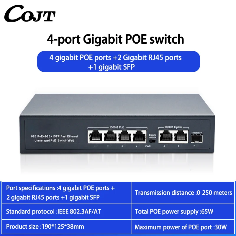 

7-port 10/100/1000M switch, with 1-4 ports supporting POE, IEEE802.3af/at international standard, single port power supply of 15