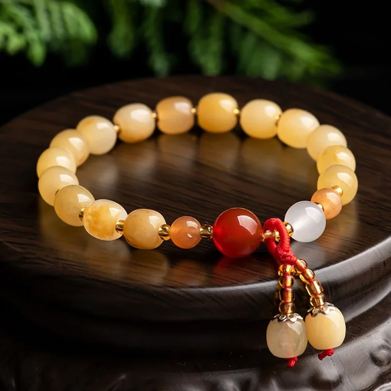 

Natural Jade Beaded Women Gift Lucky Smooth Yellow Oval Beads Bracelet