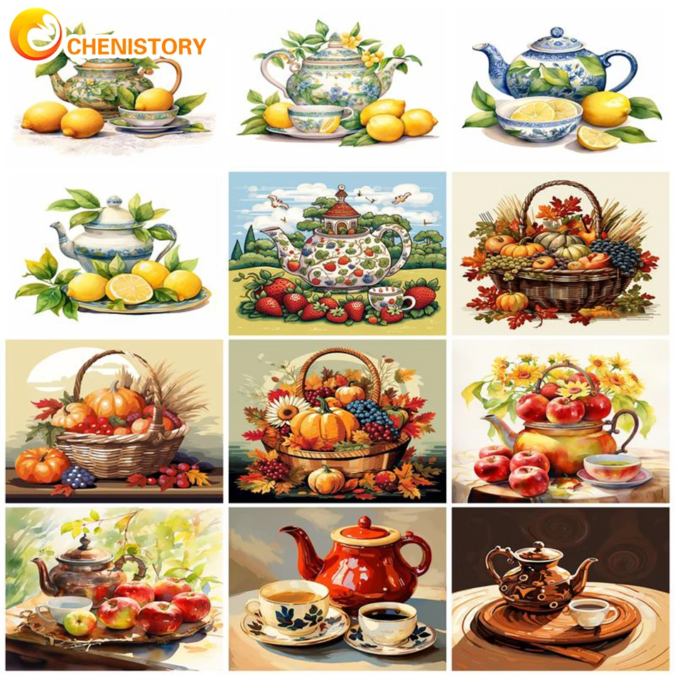 

CHENISTORY DIY Oil Painting By Numbers Teapot Picture Paint By Number Hand Painted Unique Gift 60x75cm Diy Frame Decoration