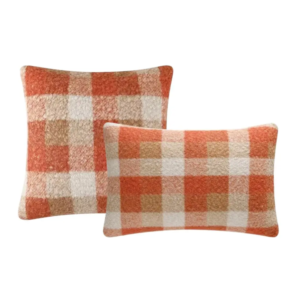 Stylish Plaid Pattern Plushie Pillow Covers Orange Red 18x18 Inch Cushion Cover Zipper Closure Soft Throw Pillow Case Home Decor