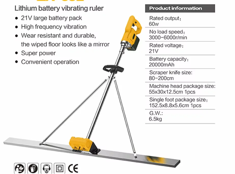 Promotional Sale 1.0M Single Motor Lithium Vibrating Screed | Auto-Winding Concrete Leveler for Pavement & Floor Polishing