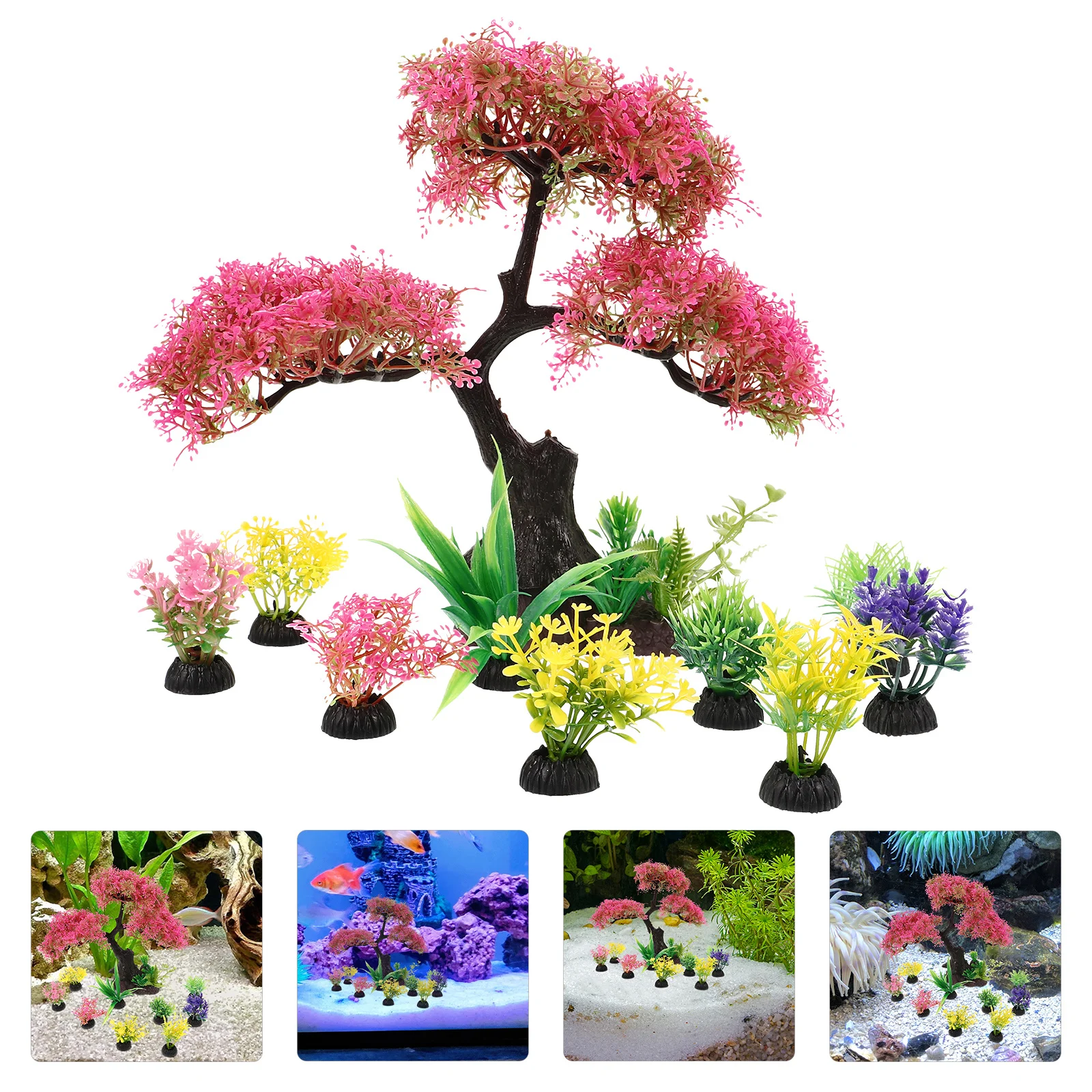 

10 Pcs Artificial Plants for Aquarium Tree Accessory Decors Landscape Supplies Décor Plastic