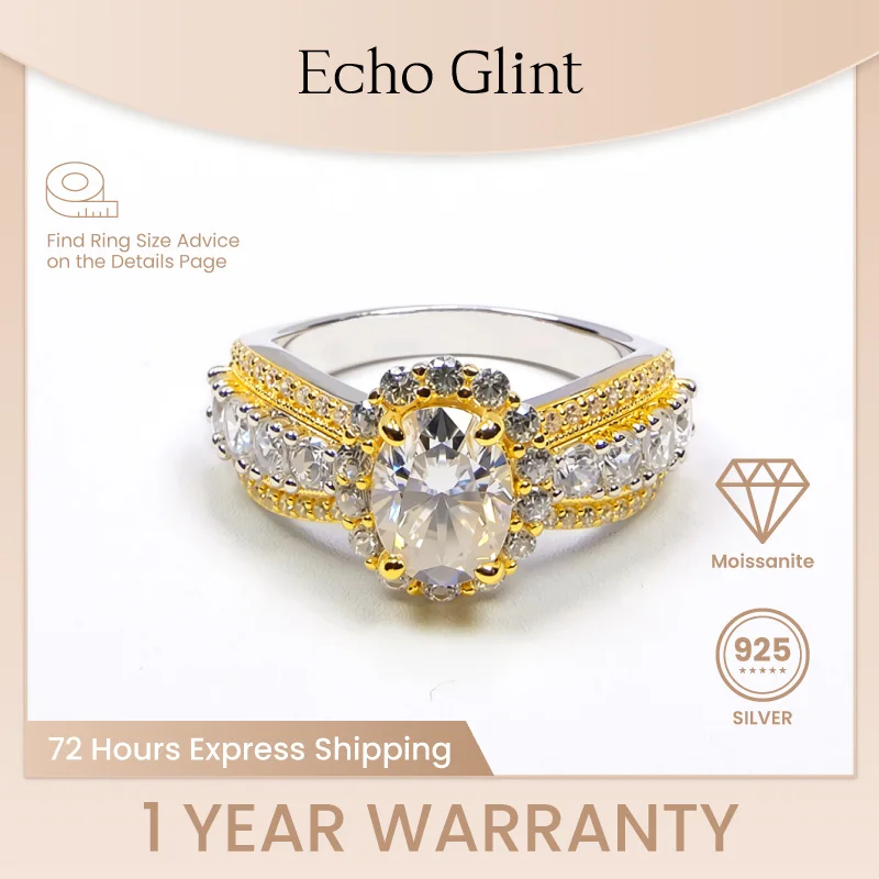 

Echo Glint 1.5CT Oval Cut 18K Gold Plated Moissanite Rings 925 Sterling Silver 6*8 Luxury Exaggerated Personality For Woman