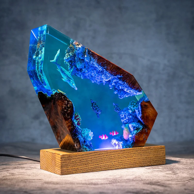 قاع البحر العالم الكائنات الراتنج الجدول ضوء الفن الإبداعي الديكور مصباح القرش البحر السلاحف موضوع ضوء الليل USB تهمة #3