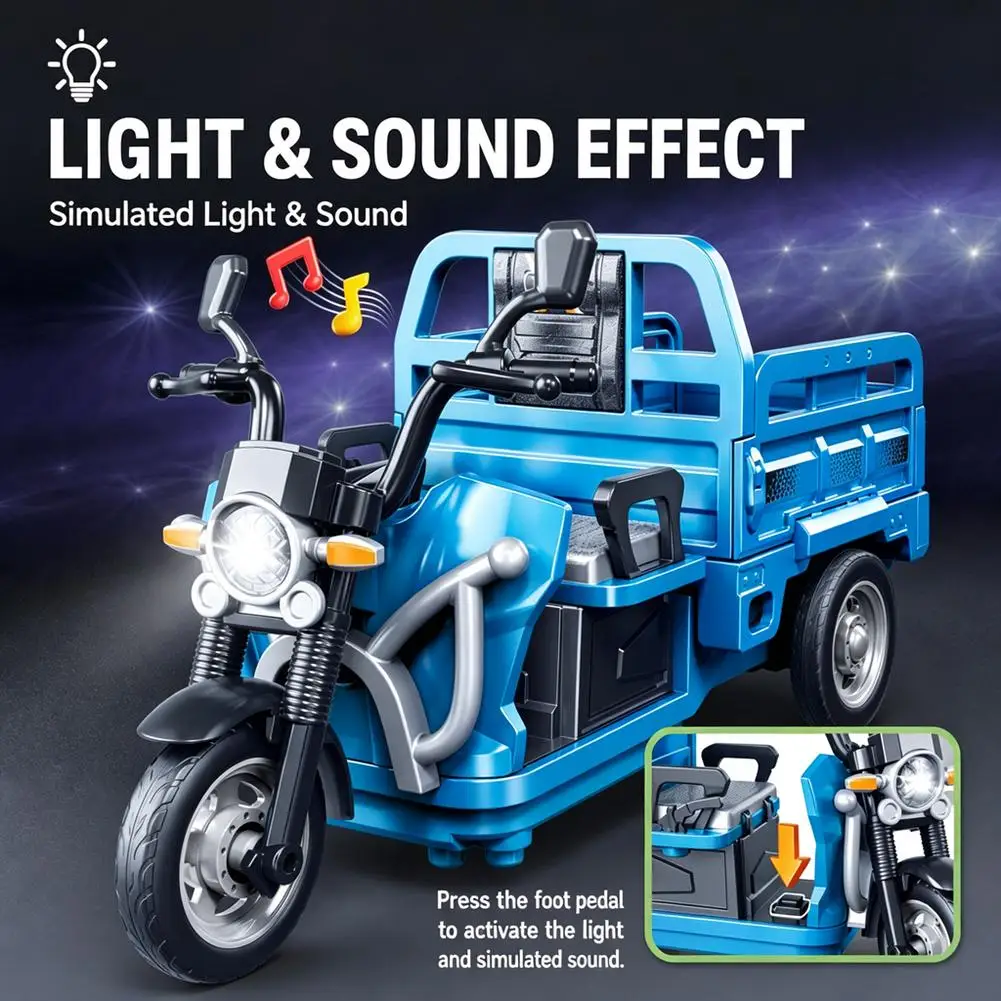 Simulation Tricycle Toy Model Inertia Driving Courier Car Realistic Pull Truck Diecast Toys Kids Pull Back Motorcycle Boy Gift