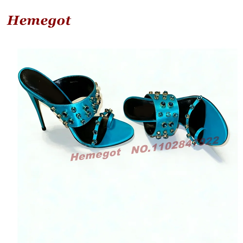 Red Rhinestone Metal Stud Decor Stiletto Slippers Clip Toe One Strap Slip On Women's Slippers Outside Splicing Thin High Heels