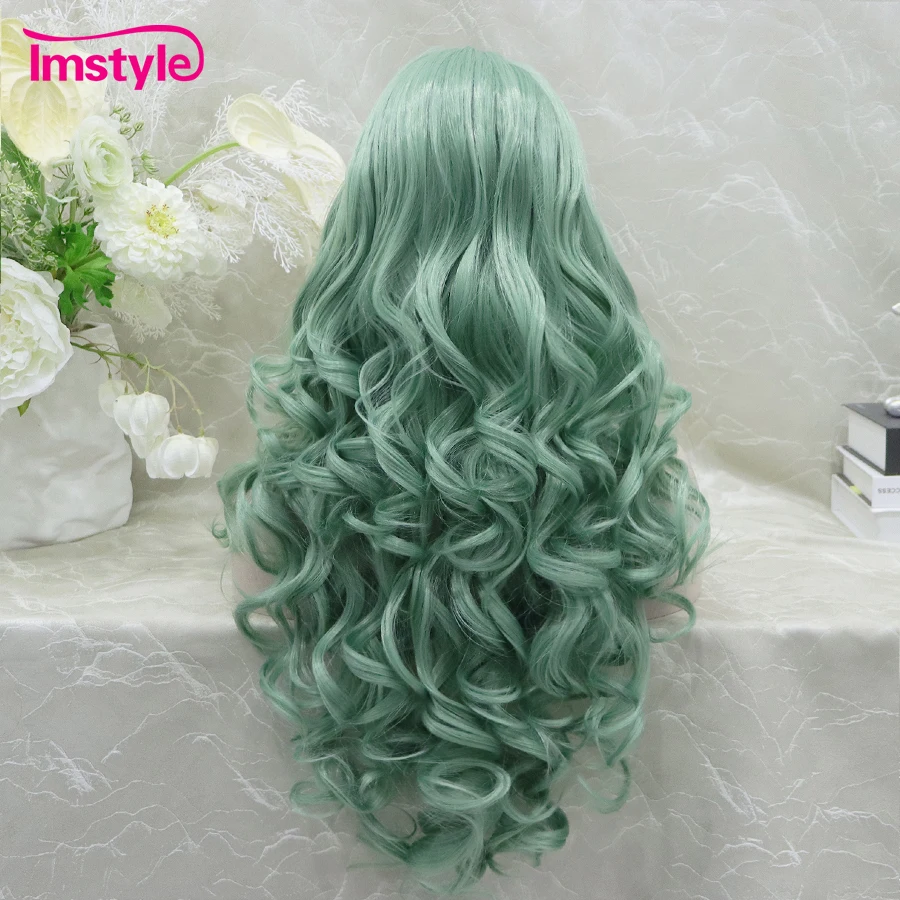 Imstyle Synthetic Lace Front Wig Green Wig Long Wavy Wig Heat Resistant Fiber Cosplay Wigs For Women