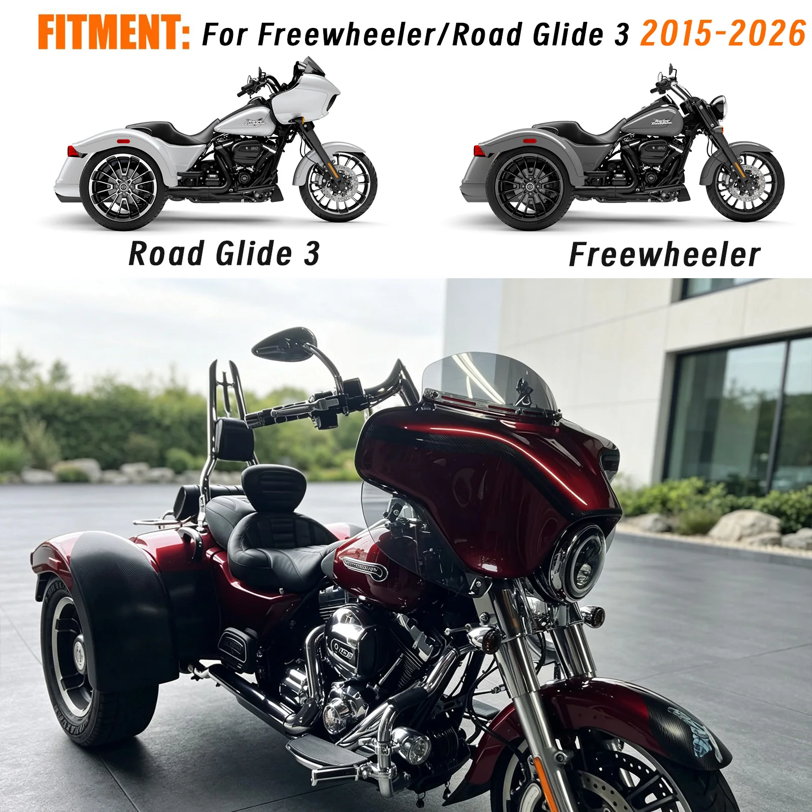 Motorcycle Rear Backrest Passenger Sissy Bar for Harley Davidson TRIKE FLRT Freewheeler Road Glide 3 2015-2026 view 2