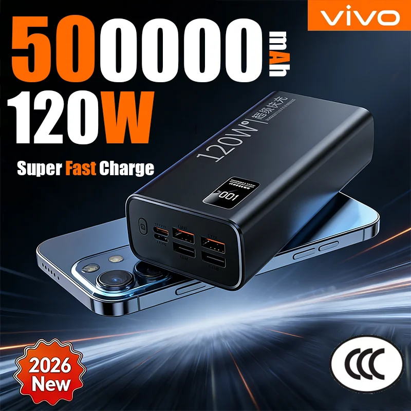 

Внешний аккумулятор VIVO 2026, новая модель, 120 Вт, сверхбыстрая зарядка, 500000 мАч, большой емкости, для iPhone, Samsung, Huawei