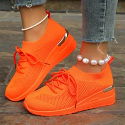 Spring Orange Casual Shoes Breathable Lightweight Wedge Sneakers Women 2024 Woman Slip On Comfortable Outdoors Mesh Sports Shoes